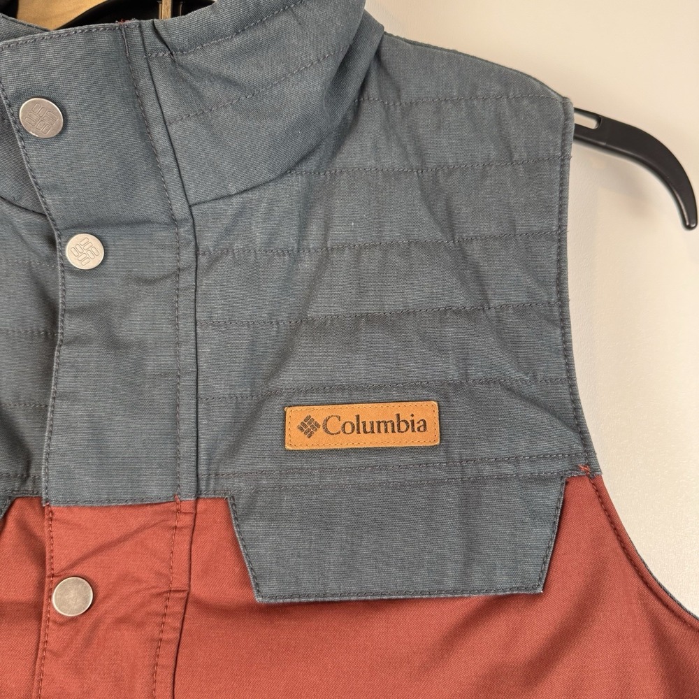 Columbia Insulated Puffer Vest Gray Rust Colorblock‎ Canvas Mens Small
